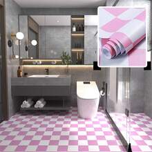 1 Roll Of Retro Plaid Self-Adhesive Wallpaper, Geometric Pattern Checkerboard Decoration, Bathroom, Cabinet, Bookcase, Dining Table, Bedside Table, Light Pink Girly Style Decoration, Art Wall, Floor Decoration, Tile Stickers, Home Decor, Room Decor, Wall Decor - Pink - View 9