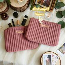 定制旅行化妆包，伴娘礼物，生日礼物，送给她的礼物，伴娘邀请，阿拉伯礼物，天鹅绒化妆包 - 彩色 - 查看 9