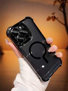 1 件简约电镀四角防摔磁吸无线充电手机壳适用于 Apple 17、Air、16 Pro Max/15/14 Pro/13/12/11/XR/XS Max/8、Galaxy S25 系列、S24 系列、S23 系列、S22 系列、A05、A35、A55 - 黑色 - 查看 2