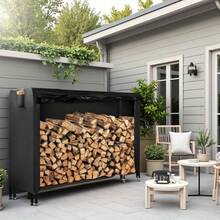 Outdoor Dust-Proof And Sun-Proof Wooden Frame Cover With Weather-Resistant Fabric Cover - Large-Capacity Indoor/Outdoor Solid Wood Frame Cover, Sturdy Open Air Flow Design And Storage Rack, Durable PVC Material,Cover Only,Log Rack Not Included, Suitable For Courtyard, Garden, Fireplace Organization (Black) Frame Canopy