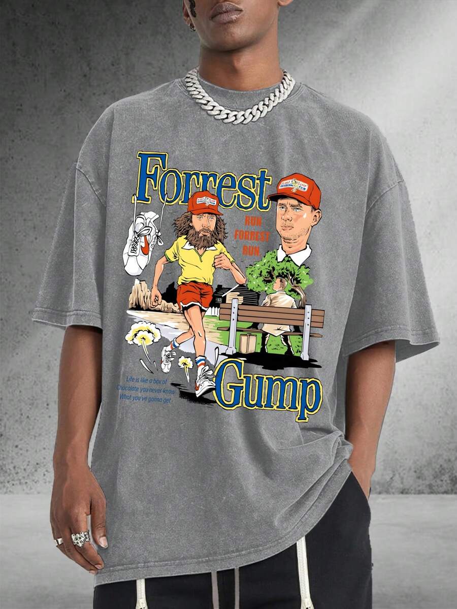Vintage Wash Tee -Run Forrest Run Vintage Tee -100% Cotton 2025 Movie Graphic Shirt, Retro Grunge Streetwear For 90s Nostalgia & Inspirational Daily Gifts - Xám - Xem 1