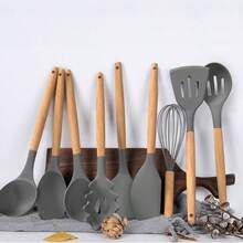 Juego de Cocina 19 Piezas Incluye 6 Cuchillos y Juego de Cucharas - Accesorios para Cocinar y Hornear Grisu200B - Gris - Ver 9