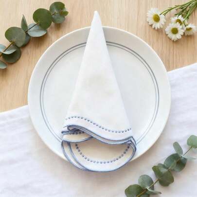 4pcs Napkins Cloth Embroidery Linen 38*38cm/15*15inch Decorative Elegant Romantic Reusable Washable Suitable For Wedding Receptions Bridal Showers Business Entertaining Family Daily Dining Holiday Dinners Birthday Celebrations Garden Parties