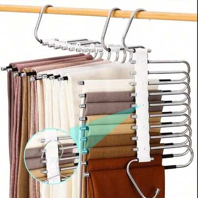 2-Piece Non-Slip Metal Trouser Hanger, Foldable Clothes Hanger, Clothes Pants Hanger, Non-Slip Design, Trouser Hanger, Storage Rack, Multifunctional Trouser Hanger, Suitable For Wardrobe Storage And Storage Of Trousers, Jeans, Skirts, Scarves, Leggings, Space Saving Wardrobe Organizer And Storage Hanger