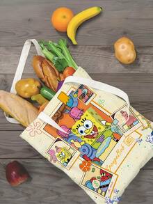 SPONGEBOB 1PC The New Large-Capacity Commuter Canvas Bag From SpongeBob SquarePants Features An Anime Kawaii Cartoon Pattern And A Fashionable Campus Design. It Is Perfect For Halloween, Christmas, Graduation Season, Back-To-School Season, And Happy Birthday Gifts. It Is A Cartoon SpongeBob Canvas Bag Suitable For Friends, Classmates, Best Friends, And Couples