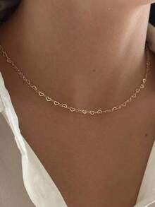 1pc Minimalist Style Heart Pendant Necklace, Daily/Date Wear Jewelry For Women, Great Gift For Her Valentines - 心形鏈項鍊 - 查看 7