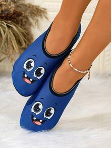 RALSWNAY Pantuflas de mujer para otoño/invierno para todas las estaciones, diseño de deslizamiento con estampado lindo y alta elasticidad, adecuadas para uso en interiores, con suelas suaves y transpirables, excelentes para usar en la playa al aire en zapatos de yoga de interior, lavables a máquina, pantuflas esponjosas - Azul - Ver 2