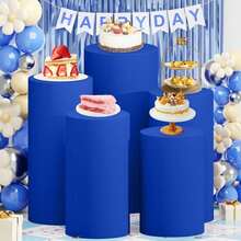 Cylinder Covers Set Of 3 Spandex Cylinder Pedestal Stand Covers Red Cylinder Cover Round Pedestal Cylinder Covers Multicolor Pedestal Cover For Wedding Party Ceremony DecorationKF - 藍色 - 查看 8