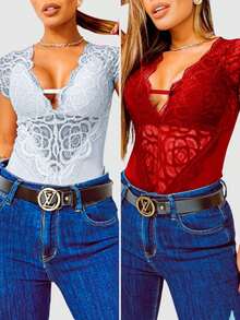 Kit 2 Body Manga Curta Com Bojo Decote V Renda Sensual Elegante - Branco - Visão 7