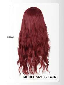 Größenverstellbar, burgunderrote Perücke, hitzebeständige 28 Zoll Körperwellen-Haarperücke mit Pony für Frauen - perfekt für den täglichen Gebrauch und Partys, Halloween