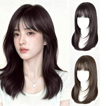 20英寸假发全头套装，女士自然仿真发丝，高级修脸减龄，冷色调假发全头套装