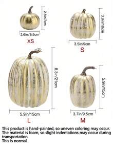 1set Artificial Pumpkins,Gold Plastic Pumpkin,4 Sizes For Halloween Thanksgiving Fall Party Harvest Table Decoration Supply Fake Pumpkin, Thanksgiving,Table Centerpiece Mantle Kitchen Wedding Friends Giving Party Home Decor