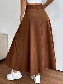 Falda con abertura y cremallera de moda para mujer, primavera - Óxido marrón - Ver 2