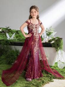 ALISA&LEO Delicate Spaghetti Strap Sequin Flower Girl Dress With Sheer Skirt And Heart Neckline For Wedding Ceremonies, Formal Galas, Evening Receptions, Award Ceremonies, Holiday Celebrations