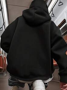 男士连帽夹克，带面罩，拉法帽式防护设计，秋冬季户外骑行跑步运动外套，侧边口袋方便实用，宽松版型 - 黑色 - 查看 3