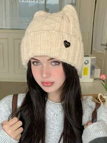 1 件女式可爱卡哇伊猫耳帽，甜美可爱，秋冬，均码，针织保暖帽 - 彩色 - 查看 7