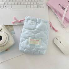 1pc Fashion Candy Color Portable Travel Makeup Case Drawstring Storage Bag For Camera Solid Color Heart Striped Organizer