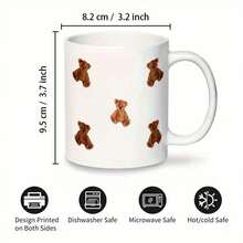 1pc 11oz Five Bears Family Ceramic Mug - Handmade Durable Coffee Cup With Adorable Bear Design, Perfect For Christmas, Thanksgiving, Halloween, Mother's Day Gifts, Office Use & Home Decor, Bear Decor, Gift Item, Cozy Aesthetic, Durable Drinkware - Black - View 5