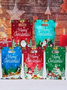 50pcs Merry Christmas Gift Bags, Santa Claus Design Christmas Handbags, Christmas Bags, Christmas Decorations For Home, Christmas Party Decor, Christmas Gift Wrapping Bags, Kitchen Packaging Supplies, Christmas Ornaments, Sweet Bags, Christmas Eve, Party Favors, Winter Decor, Christmas Decor, 2026 New Year Decorations