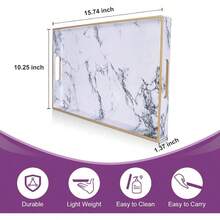 Pink Serving Trays, Decorative Serving Tray With Handles, Coffee Table Rectangular Trays Plastic Tray Ottoman Bathroom, Living Room, 15. U201Dx 10.2u201Dx1.37u201D - White Marble + 15.7" X 10.2" X 1.4" - View 2