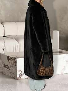 Fluffy Faux Fur Jacket For Women - Black - View 6