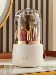 豪华 360 度旋转化妆品收纳盒 - 防尘收纳刷子、口红和眉笔 - 非常适合浴室盥洗台 - 彩色 - 查看 6