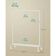 Burro para Ropa, con Ruedas, Perchero con Doble Barra, Marco de Acero, Carga de kg, Ancho de 103.5, Negro MHSR107B01V1 - Blanco + Simple varilla - Ver 6