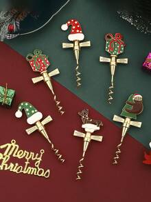 1 pieza Abridor de botellas de vino de Navidad con diseño de oso y perro con sombrero, de material de aleación resistente, regalo navideño para el hogar, bar, cocina o decoración de fiestas, decoraciones navideñas, utensilios de cocina, entretenimiento en el hogar, regalo de Navidad, celebraciones navideñas, decoraciones navideñas, abridor de botellas de Navidad, suministros para fiestas de Navidad, cena familiar