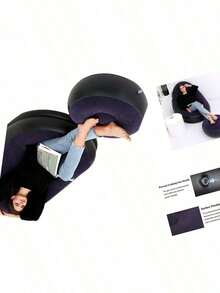 Inflatable Leisure Sofa Chair And Footstool Outdoor Folding Lounger Sofa Flocking Lazy Couch (Navy)