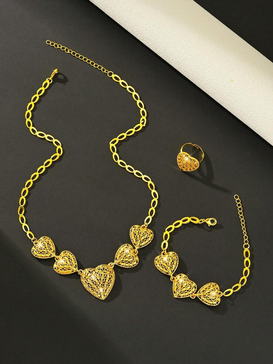 Bijuterii din aur alternative Schmuck aur pentru femei colier cercei brățară set de bijuterii, personalizat minimalist în formă de inimă