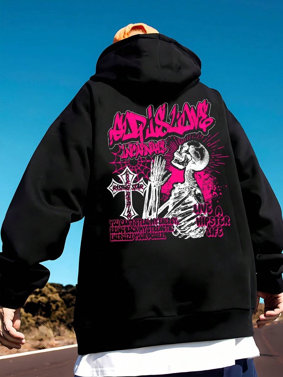 484g/m², Sudadera con Capucha para Hombre de Mezcla de Poliéster y Algodón al 50%, Cómoda y Cálida, Sudadera con Bolsillo Canguro y Cordón para Hombre, Regalo de Vacaciones, Adecuada para Principios de Primavera, Otoño e Invierno, Cómoda/Cálida, Impresión de Alta Calidad, Usada en Capas o Solta, Casual y Versátil, Múltiples Tallas Disponibles: S-XXXL - Negro - Ver 1