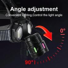 130000流明最强头灯白光/黄光可充电LED头灯可使用12小时露营钓鱼头灯手电筒红外线头灯 - 黑色 - 查看 9