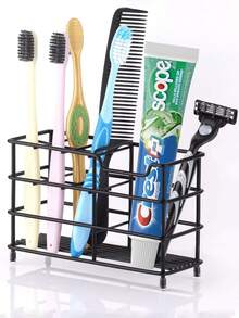 5/6槽黑色不锈钢现代浴室牙刷架，带牙膏槽，适合现代家居浴室收纳整理 - 彩色 - 查看 9