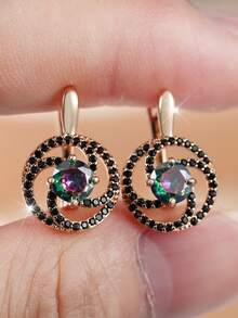 1 Pair Women's Earrings, Featuring Elegant Spiral Hollow Round Design, Perfect For Adding Personalized Charm To Your Outfit At Parties - Champagne Gold + Color - View 1