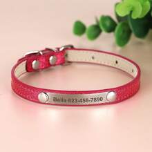 Colorful Cat Engraved Collar PU Personalized Pet ID Collar, Adjustable & Anti-Lost - Hot Pink - View 10