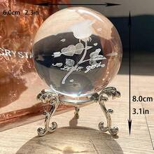 Bola de Cristal Tallada de Loto de 2.4 pulgadas (60mm) con Soporte Plateado, Bola de Cristal Fengshui Decoración para el Hogar - 3 estilos - Ver 1