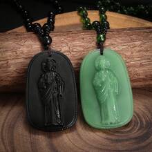 Religious Gift Imitation Jade Birth Buddha Protection Buddha Bodhisattva Pendant Ancient Style Jade Guardian Necklace - 綠色 - 查看 1