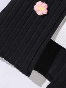 女童花卉刺绣连帽长款开衫，时尚可爱，秋冬 - 黑色 - 查看 5