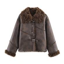 Women's Faux Fur Jacket, High-End Metallic Leather Patchwork Casual Street Style Coat, Autumn/Winter