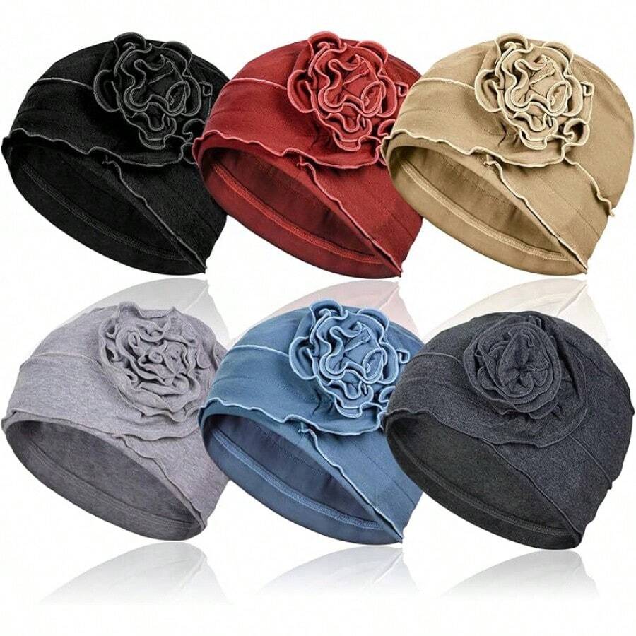 6 Pieces Cotton Chemo Turban Headwear, Soft Cancer Headwear Elastic Chemo Hats For Women With Hair Losshalloween - 多色-1 - 查看 1