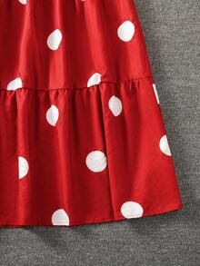 Vestido largo con estampado de lunares para mujer con cintura con cinturón y dobladillo con volantes, vestido de manga larga con cuello redondo para invitada de boda, vacaciones, días festivos, uso en el hogar y diario en otoño, invierno y primavera - Rojo - Ver 8