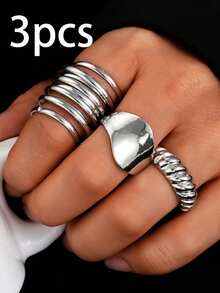 14pcs/3pcs Fashionable, Elegant, Delicate Vintage Design Asymmetrical Liquid Geometric Exaggerated Chunky Rings Set, Suitable For Holiday, Party, Date, Gift, Daily Wear