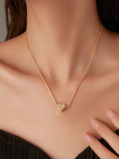 1 pieza Collar con colgante de corazón minimalista de plata de ley 925, estilo elegante y sencillo con cadena de tono dorado, accesorio versátil para uso diario y de fiesta, joyería de alta gama