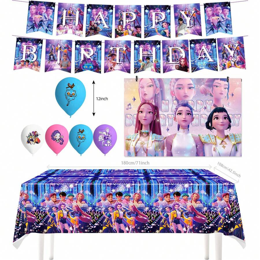Set di decorazioni usa e getta per feste a tema K-pop, anime, film, adatto per feste di compleanno di ragazze, include striscione, palloncini, decorazioni per torta, calze natalizie, regali di Natale, decorazioni natalizie