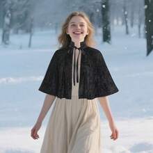 Medieval Shawl Women Renaissance Velvet Cape Wraps Costume Lace Gothic Lolita Cloak For Partygift - Black - View 3