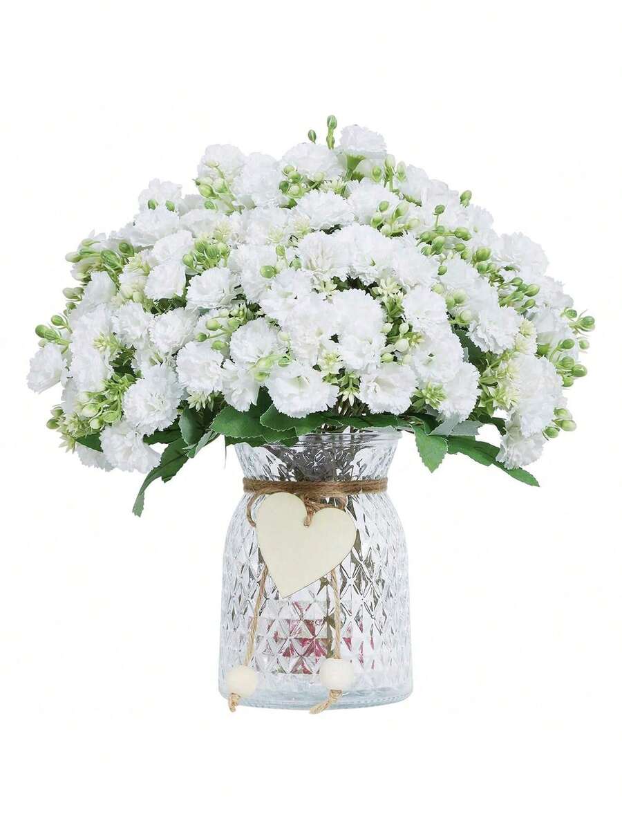 1/3 piezas Clavel artificial blanco Ramo de flores de plástico Regalos del Día de la Madre Decoración de fiesta de cumpleaños Canasta de flores de boda Flores que sostiene la novia Decoración del hogar Comedor Dormitorio Decoración del alféizar de la ventana Decoración de Año Nuevo Jardín al aire libre Inicio de la temporada escolar