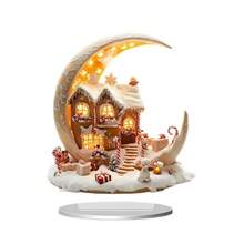 ديكور كوخ عيد الميلاد بطراز بوهيمي من الاكريليك - بمقاس 15.01 سم * 14.0 سم مع أضواء احتفالية، مثالي للمنزل والمكتب والغرفة والمقهى - هدية مثالية لجميع المناسبات