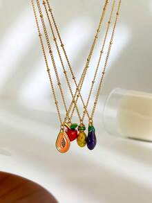 Monlansher New Fashionable Women's Stainless Steel Pendant Necklace, Fruit Element Personalized Design, Minimalist Versatile Daily Wear Layered Stainless Steel Necklace For Women - Gold - View 5