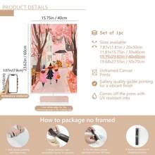 1 pieza Pintura de pared de bruja rosa de Halloween, Pintura de tres niñas pidiendo dulces, arte de pared raro y lindo, imprimible de otoño para habitación de niñas (Marco opcional)