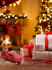 1 pieza - Decoración de camión rojo estilo granja para Navidad, modelo de camión rojo retro de metal, camioneta vintage roja de metal con adornos de mini árboles de Navidad, para el hogar, la cocina, la granja, regalos de Navidad, regalos de cumpleaños, decoraciones para hornear pasteles, adecuado como regalos de Navidad y cumpleaños.